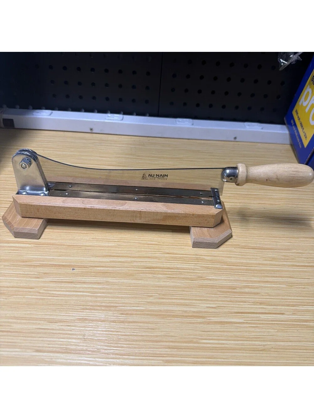 Vintage French Baguette Bread Slicer Au'Nain Wooden Cutting Board *